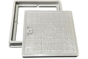 Natotela Fiberglass Manhole Cover and Frame 18x18in, Clear Opening Size 14x14in, Square Solid Top Cover Size 16x16in,Reinforced Steel Septic Tank Lid and Base W/Handle,Embedded Decorated Sewer Cover