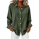 Womens Corduroy Fall Shirt Button Down Collar Plus Size Shacket Retro Long Sleeve Tunic Dressy 2025 Casual Work Jackets