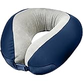American Dreamer, Deluxe Travel Pillow, Comfortable Memory Foam Neck Pillow for Uninterrupted Sleep, Ideal for Airplane, Bus, Car, and Train, Travel Essentials, Made in USA, Dark Blue