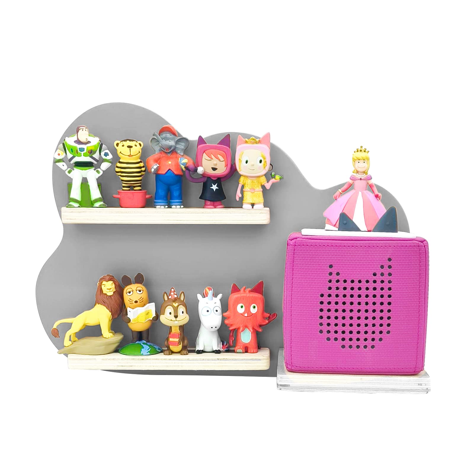 Shudyear Magnetic Wall Shelf for Toniebox with 24 Figurine Slots,Perfect for Kids to Play and Collect(Gray, Clouds)