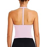ABOCIW Womens Cross Back Workout Crop Tank with Built in Bra V Neck Longline Sports Bra Gym Shirt Yoga Pilates Top
