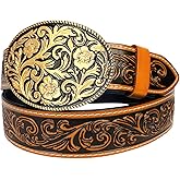 TOPACC Western Belts for Women Men Cowgirl Cowboy Embossed Engraved Tooled Leather Belt Rodeo Country Jeans