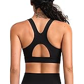 YUNOGA Racerback Sculpt Sports Bra, U Neck High Impact Running Wireless Workout Yoga Bras with Removable Cups Pads