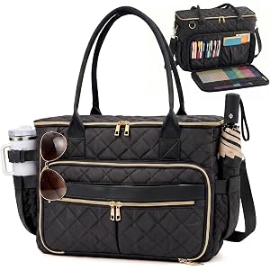 Teacher Tote Bag for Women, 15.6 Inch Large Laptop Tote Bag with Cup Holder | Work Bag with Cup Holder, Utility Briefcase wit
