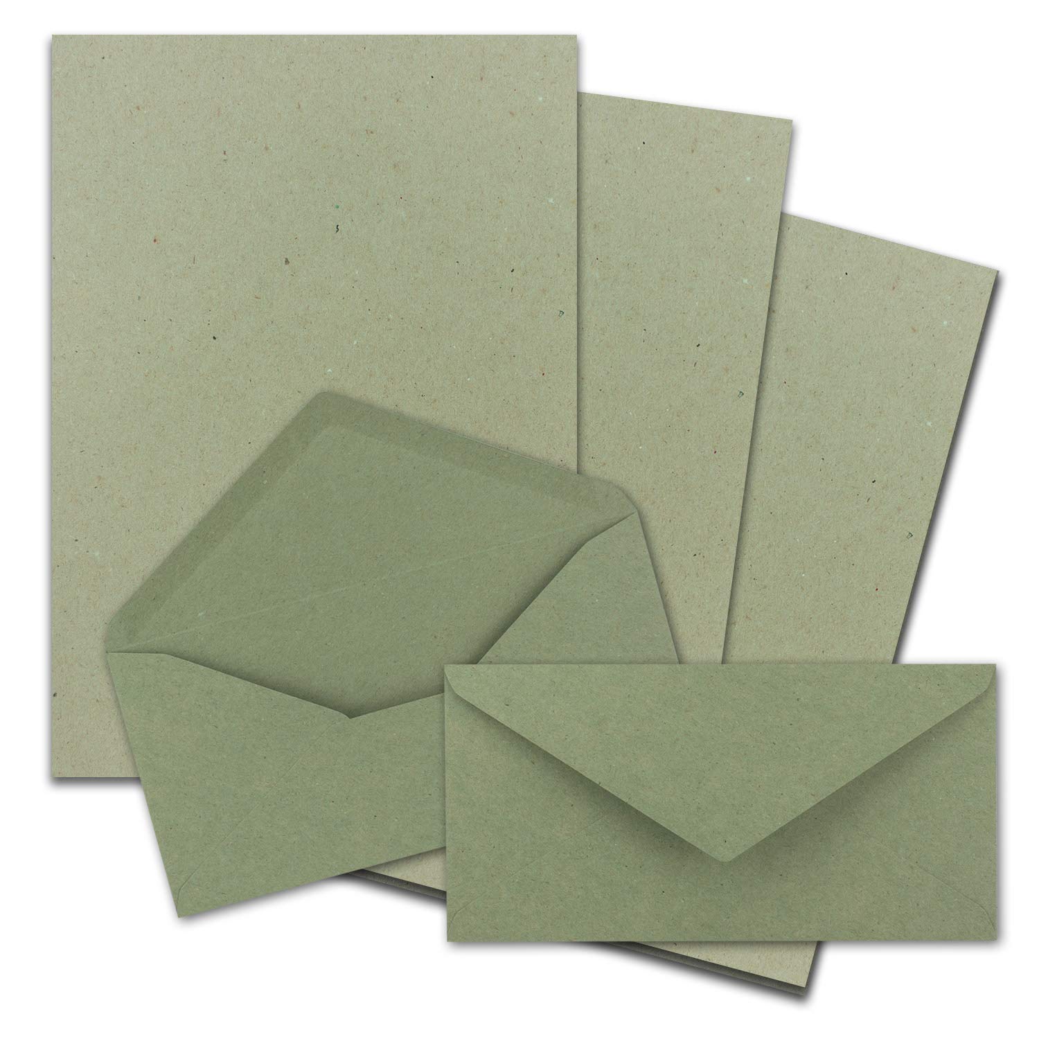 FarbenFroh by Gustav Neuser 25 x A4 Writing Paper Sets with DIN Long Envelopes, Wet Seal, Craft Paper, Green, Recycled Writing Paper with Envelopes
