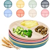 9-Inch Unbreakable Wheat Straw Divided Plates, Microwave &amp; Dishwasher Safe | BPA-Free, 3-Compartment Divided Plates Portion Control Plates, Durable Dinnerware Sectioned Plates