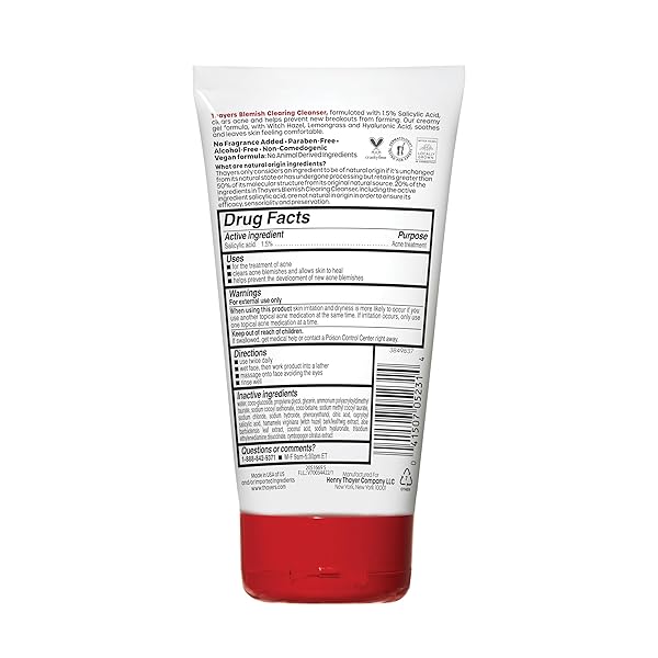 THAYERS BLEMISH CLEARING FACE CLEANSER WITH 1.5% SALICYLIC ACID, ACNE TREATMENT FACE WASH, SOOTHING AND NON-STRIPPING SKIN CARE, 4.4 FL OZ