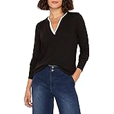 NIC+Zoe Womens Cozy Jersey Double Layer Split Neck Tee
