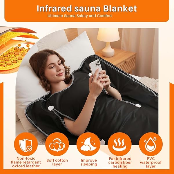 OKYUK INFRARED SAUNA BLANKET FOR HOME, PORTABLE SAUNA BLANKET WITH 104°F-176°F MULTI-STAGE HEATING, 20-60 MINS TIMER, 6X2.65 FT, INCLUDES 5 DETOX WRAPS FOR RELAXATION