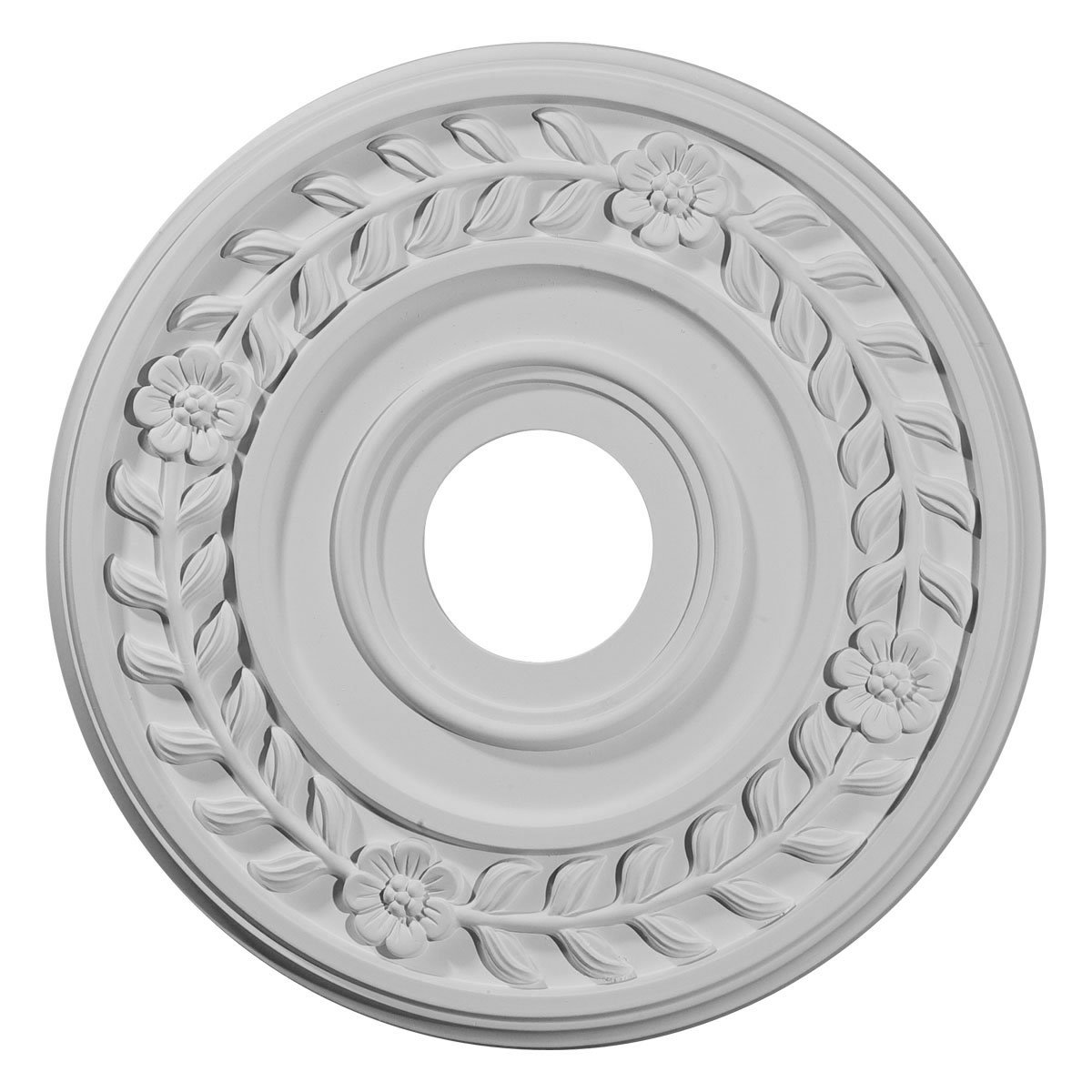 Ekena Millwork CM16WR Wreath Ceiling Medallion, 16 1/4"OD x 3 5/8"ID x 1"P (Fits Canopies up to 5 1/2"), Factory Primed