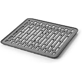 OXO Good Grips Small Kitchen Sink Mat with Drain Holes, Silicone Sink Mat | Non-Slip Rubber Sink Bottom Mat, Protects Dishes And Sink, Kitchen Sink Protector, Drain Holes, Gray