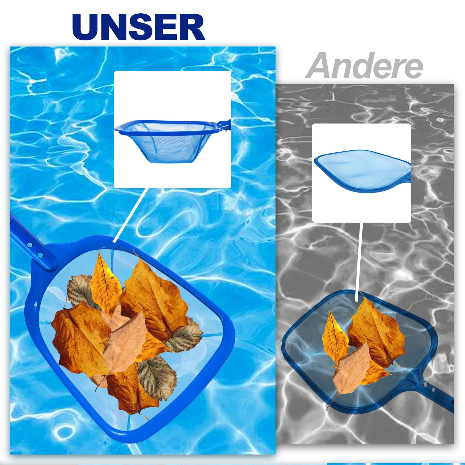 185 cm Pool Kescher, Poolkescher Fein mit Teleskopstange, Poolreinigung Pool Kescher Feinmaschig, Teichkescher für Schwimmbad, Teich, Algen & Bestway Pool, Aufstellpool, Planschbecken, Whirlpool 4