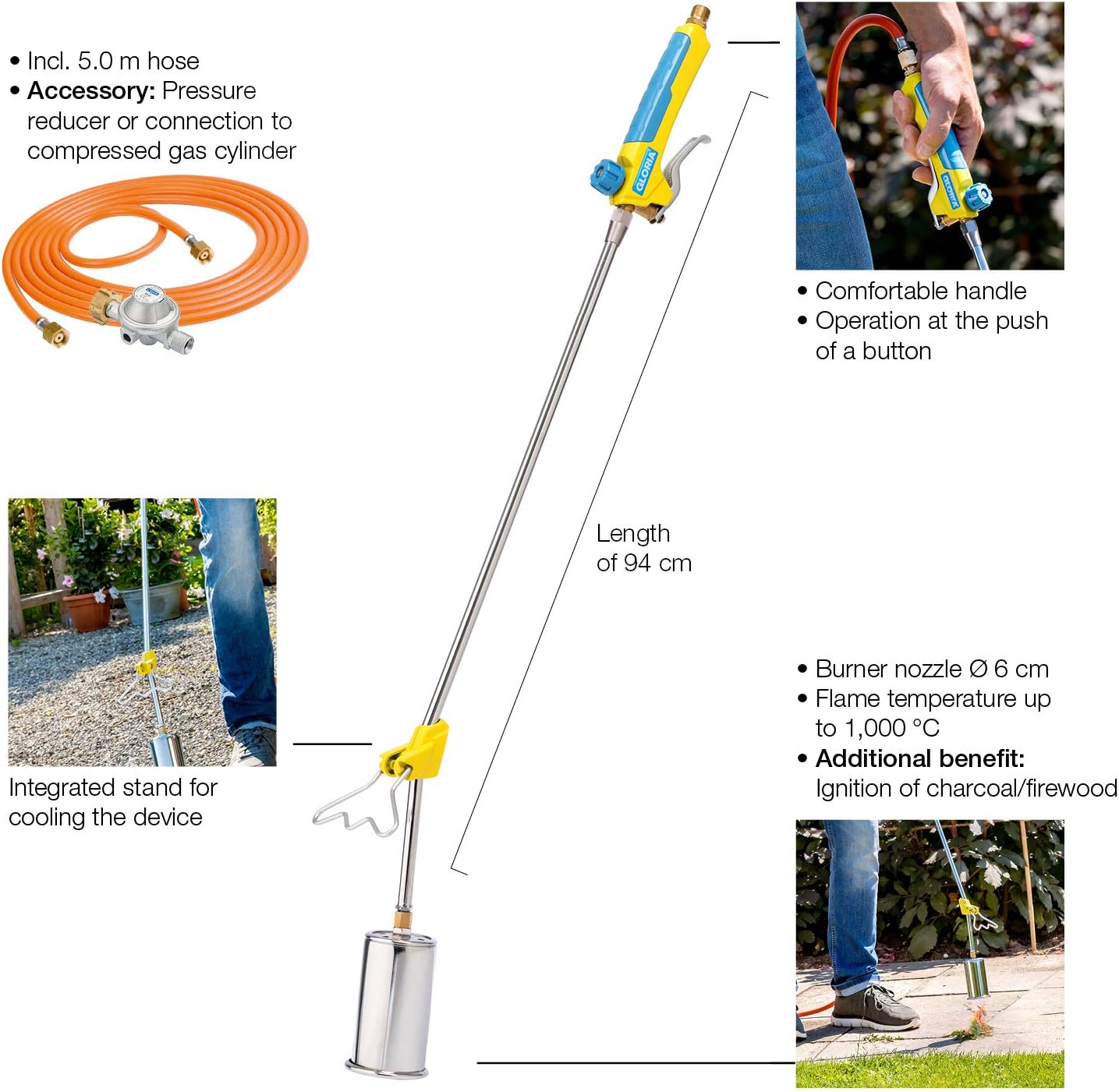 gloria Thermoflamm BIO Professional PLUS - Gas weed killer | For connecting to a pressurised gas cylinder | Easy handling | Weed free garden and patio | Eco friendly weed burner for large areas - Image 5