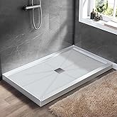 Shower Base 48"×36"×4", Single Threshold Shower Tray with Center Drain, Rectangle SMC Shower Pan, White Slip Resistant Textur