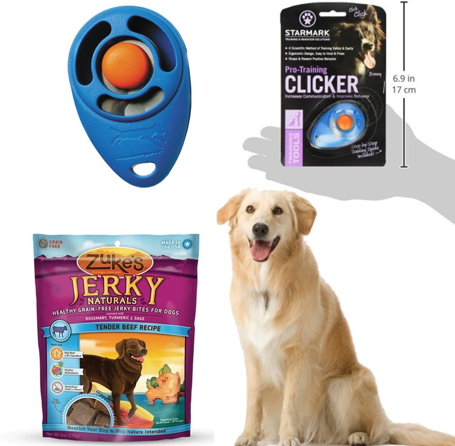 Starmark Dog Training Clicker System and Zuke's Jerky Naturals Dog Treat Bundle - Free Step-by-Step Training Guide