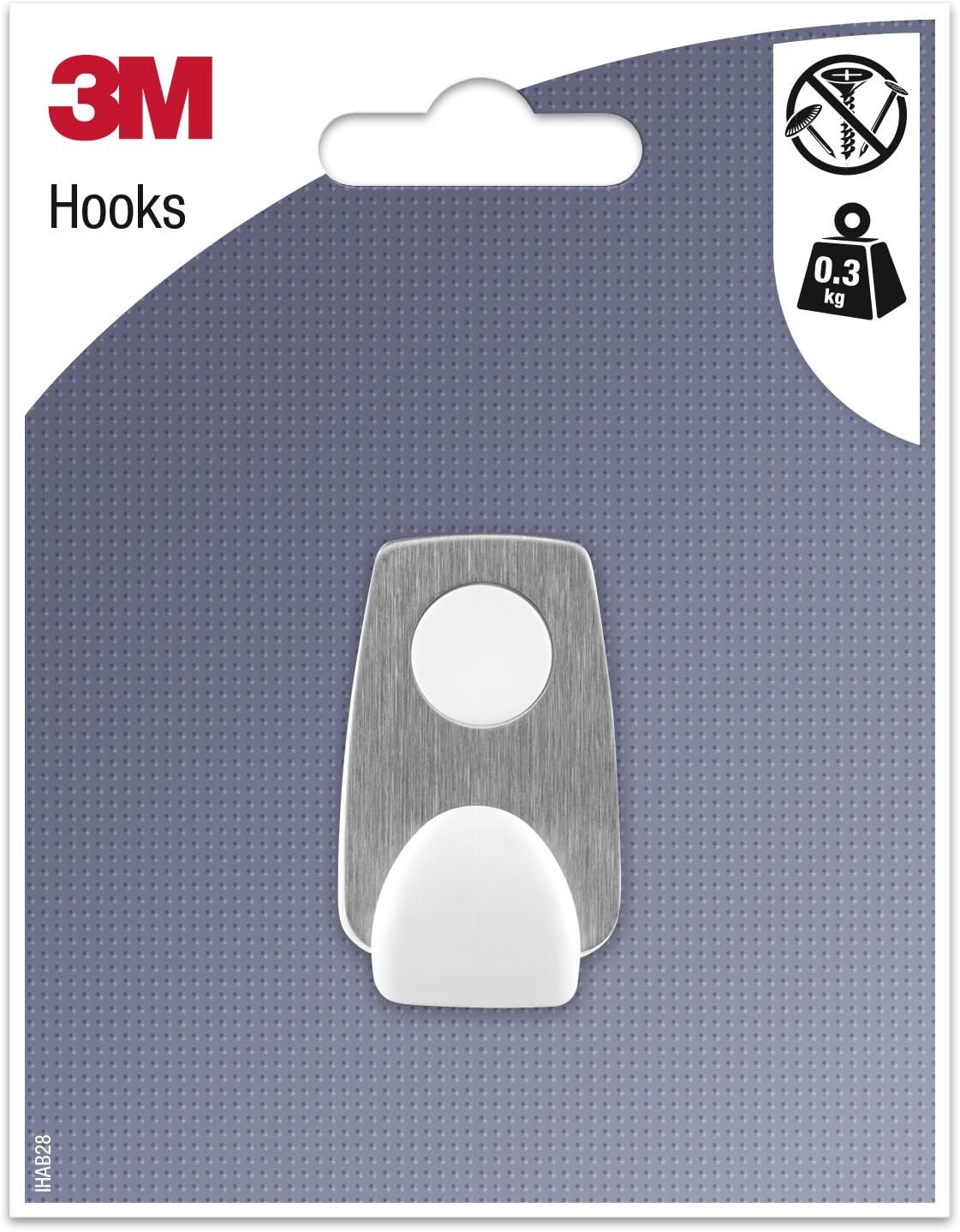 3 M Small Adhesive Hook Metal and - 1 Hook, Grey, IHAB28, White