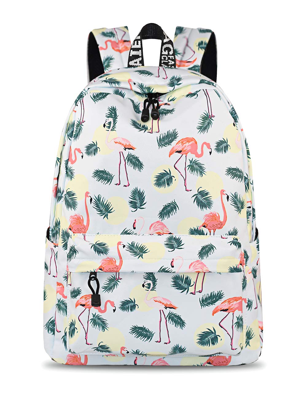 YANAIER Waterproof School Backpack for Girls Teens Cute Print Bookbag Laptop Backpack Women Travel Casual Daypack White Flamingo