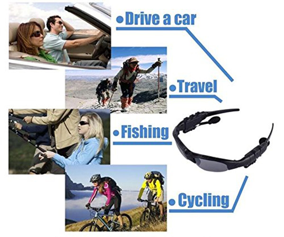 LEADEN Wireless Bluetooth MP3 Polarized Lenses Music Sunglasses V4.1 Stereo Handfree Headphone for iPhone Samsung Most Smartphone or PC (Black)