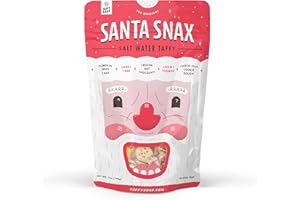 Taffy Shop Santa Snax Personal (7oz) Salt Water Taffy | Christmas flavors include Candy Cane, Creamy Eggnog, Pumpkin Spice Cake, Frozen Hot Chocolate, Chocolate Chip Cookie Dough