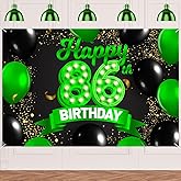 Happy 86th Birthday Green and Black Banner Backdrop Cheers to 86 Years Old Confetti Balloons Theme Decor Decorations for Women 86 Years Old Birthday Party Bday Supplies Background Gift Glitter