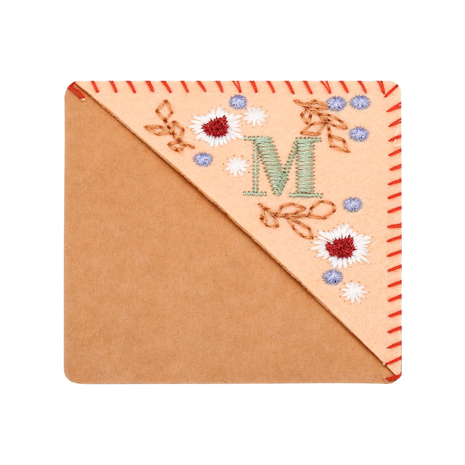 PATIKIL Personalized Embroidered Corner Bookmark, Cute Flower Felt Stitched Triangle Book Mark Page Marker for Women Men Book Lovers Teachers, Pink, Letter M