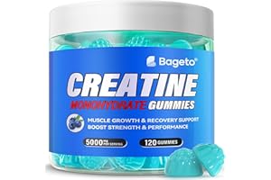 BAGETO Creatine Monohydrate Gummies 5000mg for Men & Women, Gomitas de Creatina 5g Creatine Monohydrate, 0g Sugar Chewables Creatine Pre-Work Out for Muscle Strength, Vegan,120 Count, Blueberry Flavor