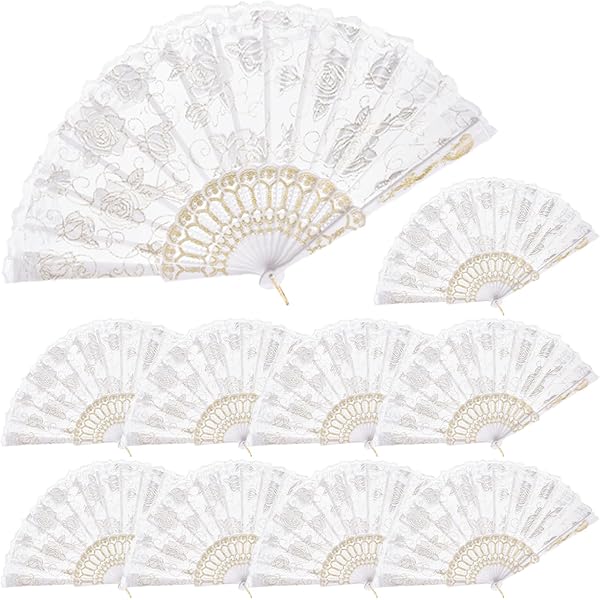 Kit 6 Pares Luvas De Renda Com 6 Leques - Vintage Para Festas E Casamentos