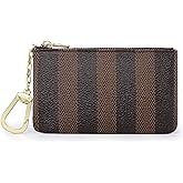Rauder Luxury Zip Key Chain Pouch | Mini Coin Purse Wallet Card Holder with Clasp | for Men Women - Coated Canvas (Brown Stripe)