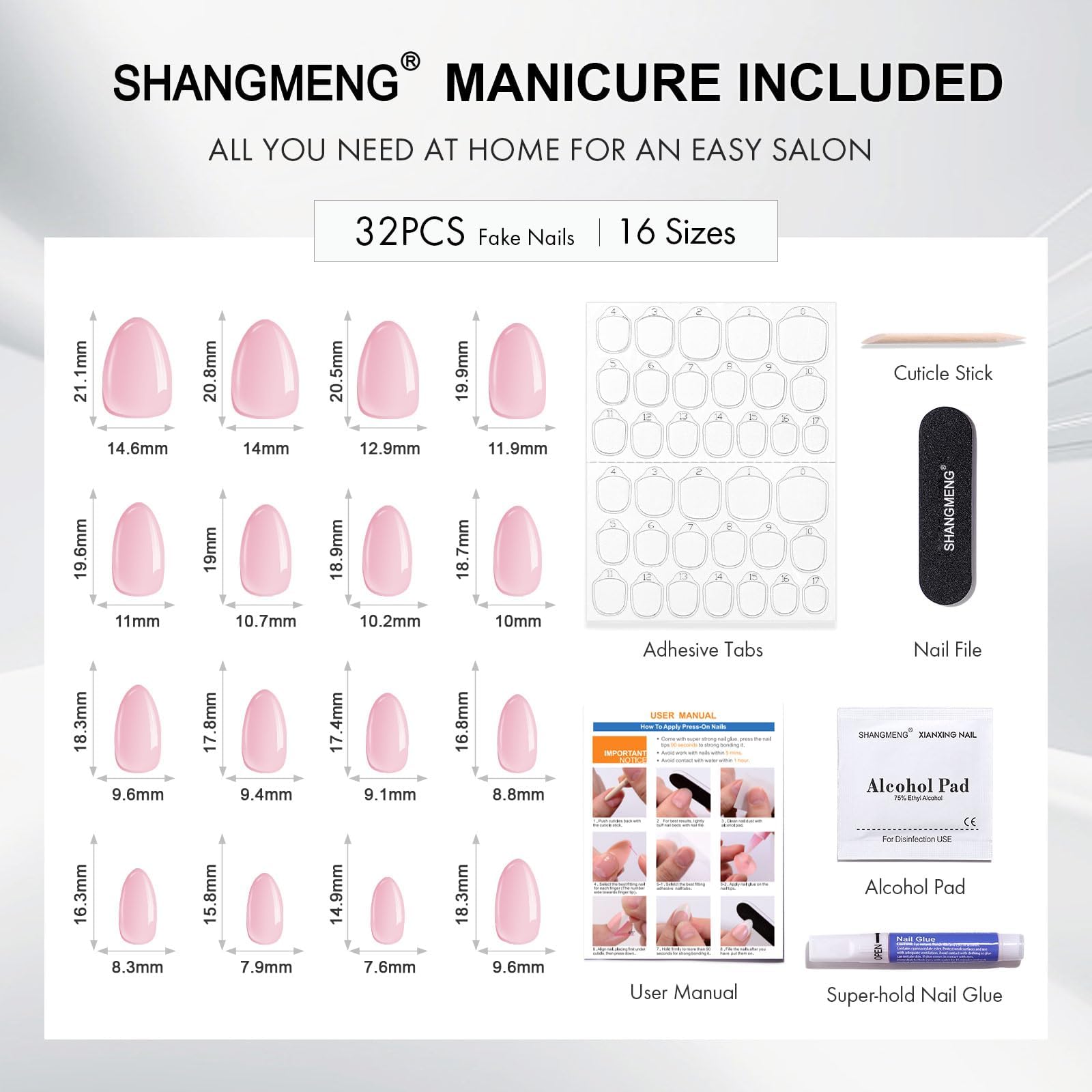 SHANGMENG Matte Black French Tip Press on Nails Almond - Soft Gel Press on Nails Short for Women Gift, Fit Perfectly & Natural Stick on Nails with Glue in 16 Sizes - 32 Reusable Fake Nails, Black - Image 6