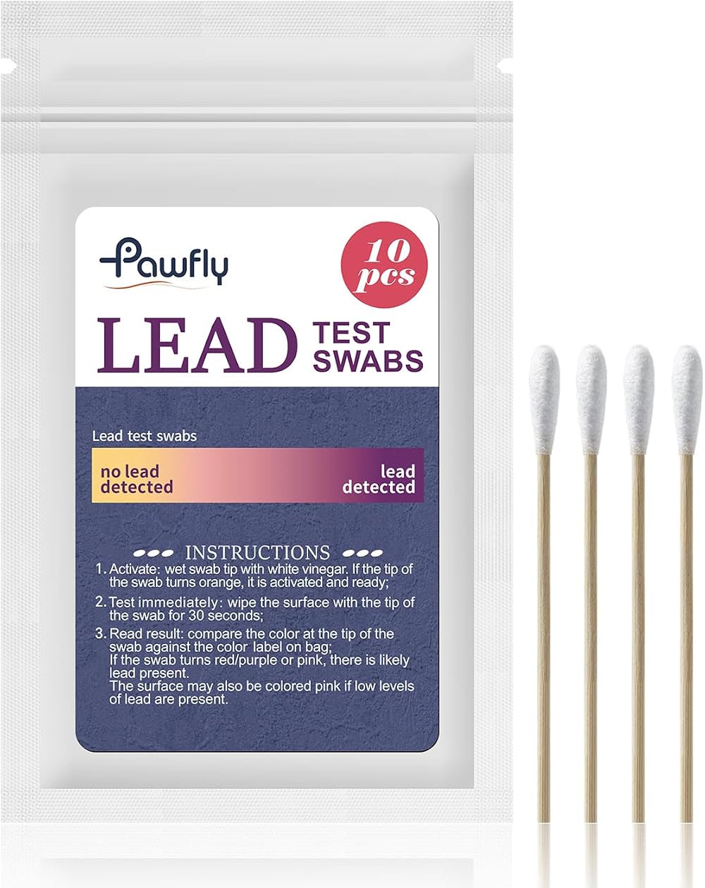 Pawfly Lead Test Kit 10 Pcs Instant Vinegar Swabs 30 Sec Results