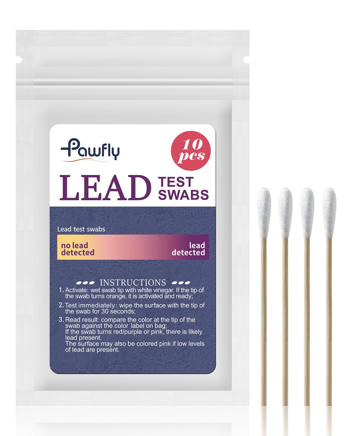 Pawfly 10 Pcs Lead Test Kit Rapid Home Lead Test Swabs (Use Only with Vinegar) with Results in 30 Seconds Instant Lead Testing Swabs Kit for Dish Metal Toy Jewelry & Wood