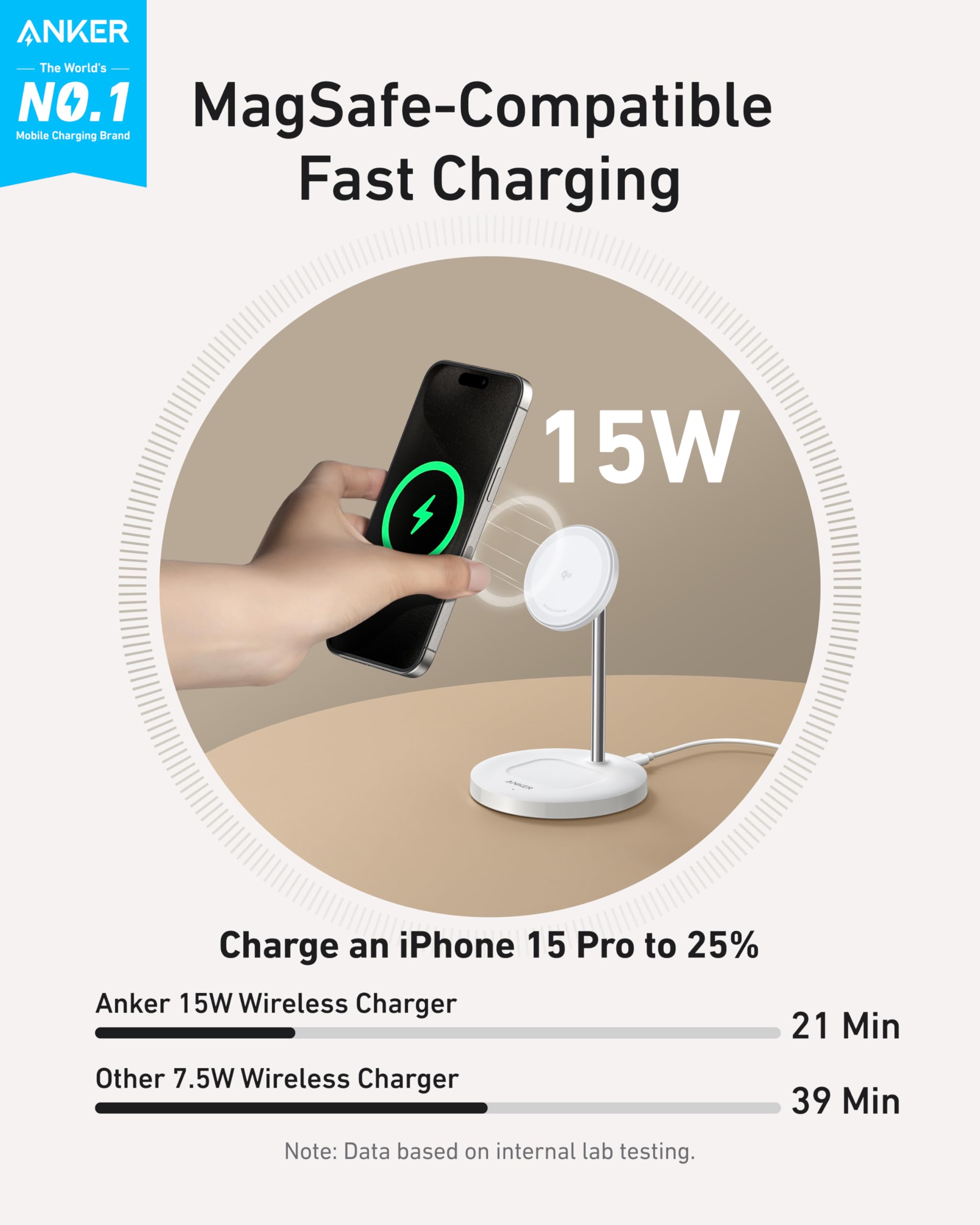 Anker MagSafe Compatible MagGo Charger Stand, iPhone 17 Wireless Charger, 2-in-1 Charging Station, Qi2 Certified 15W Fast Charging, for iPhone 17/16/15/14/13/12, AirPods Pro (Black, No Adapter)