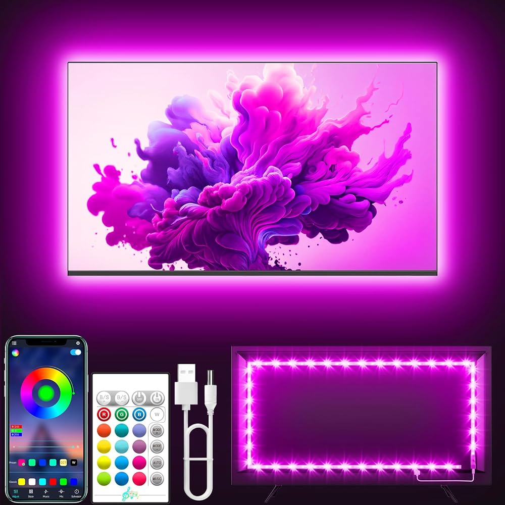 Tyute TV LED Lights 4M Backlight RGB 16M Colors APP Remote Music Sync 40-65 Inch