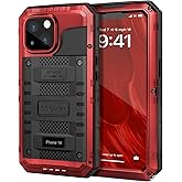 Mitywah Waterproof Case for iPhone 14, Heavy Duty Shockproof Case with Built-in Screen Protector, Full Body Underwater Protective Metal Case 6.1 inch, Red