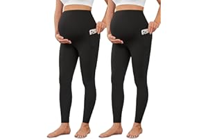 VALANDY Creamlush 2 Pack Women's Maternity Leggings with Pockets Over The Belly,Soft Comfy Active Yoga Lounge Pregnancy Pants