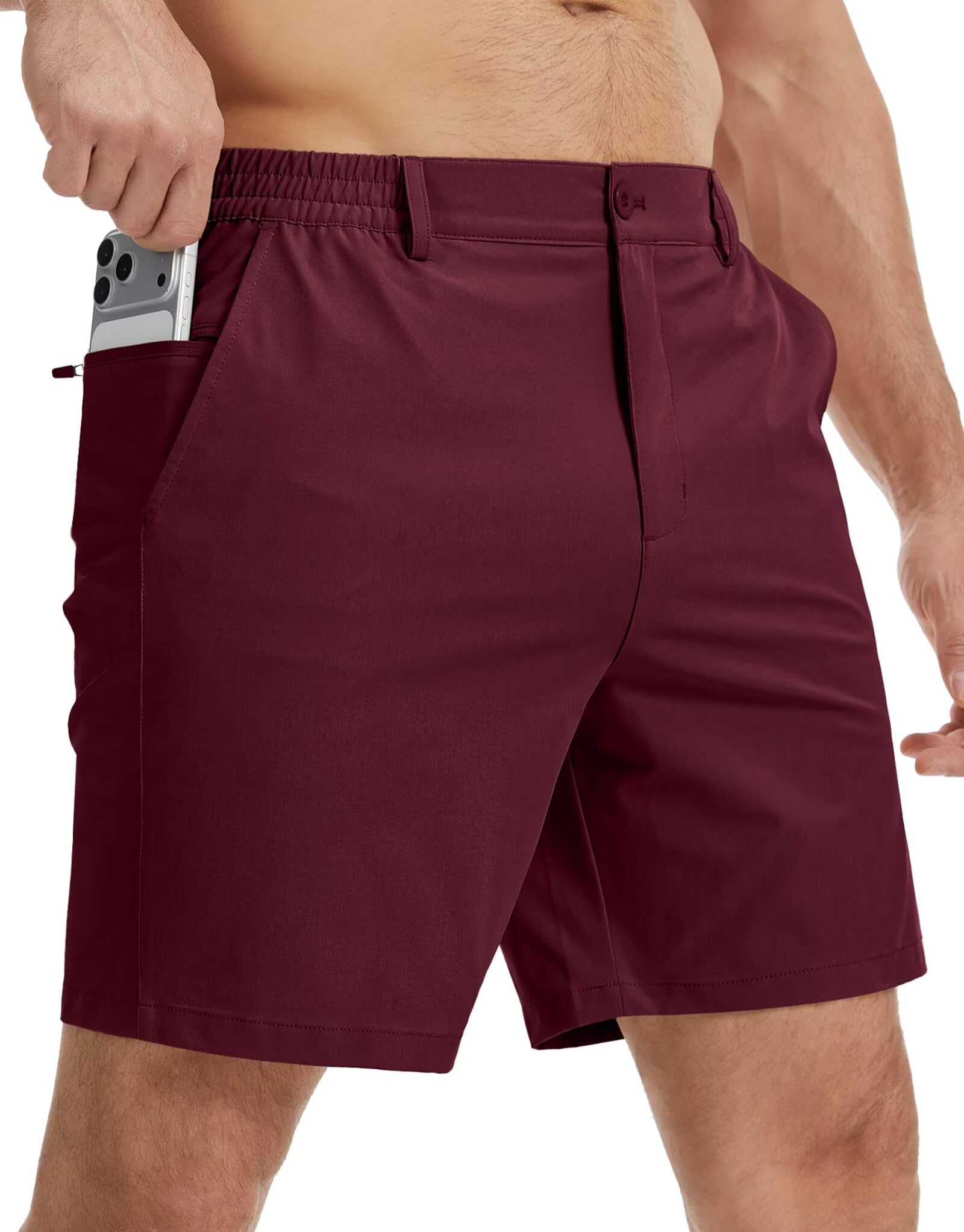Photo 1 of **DIRT**QPNGRP Men's 7" Inseam Stretch Quick Dry Lightweight Casual Golf Shorts with 3 Pockets Burgundy Large
