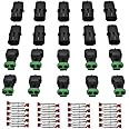 MUYI 10 Kit 2 Pin Waterproof Connector for 20-14 AWG Wire Harness 2.5mm Series Automotive Electrical Plugs with Replacement Terminal Pins Sockets and Spudger