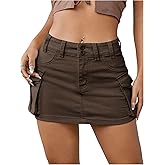 WDIRARA Women's Low Waist Button Bodycon Mini Cargo Denim Skirt with Pocket