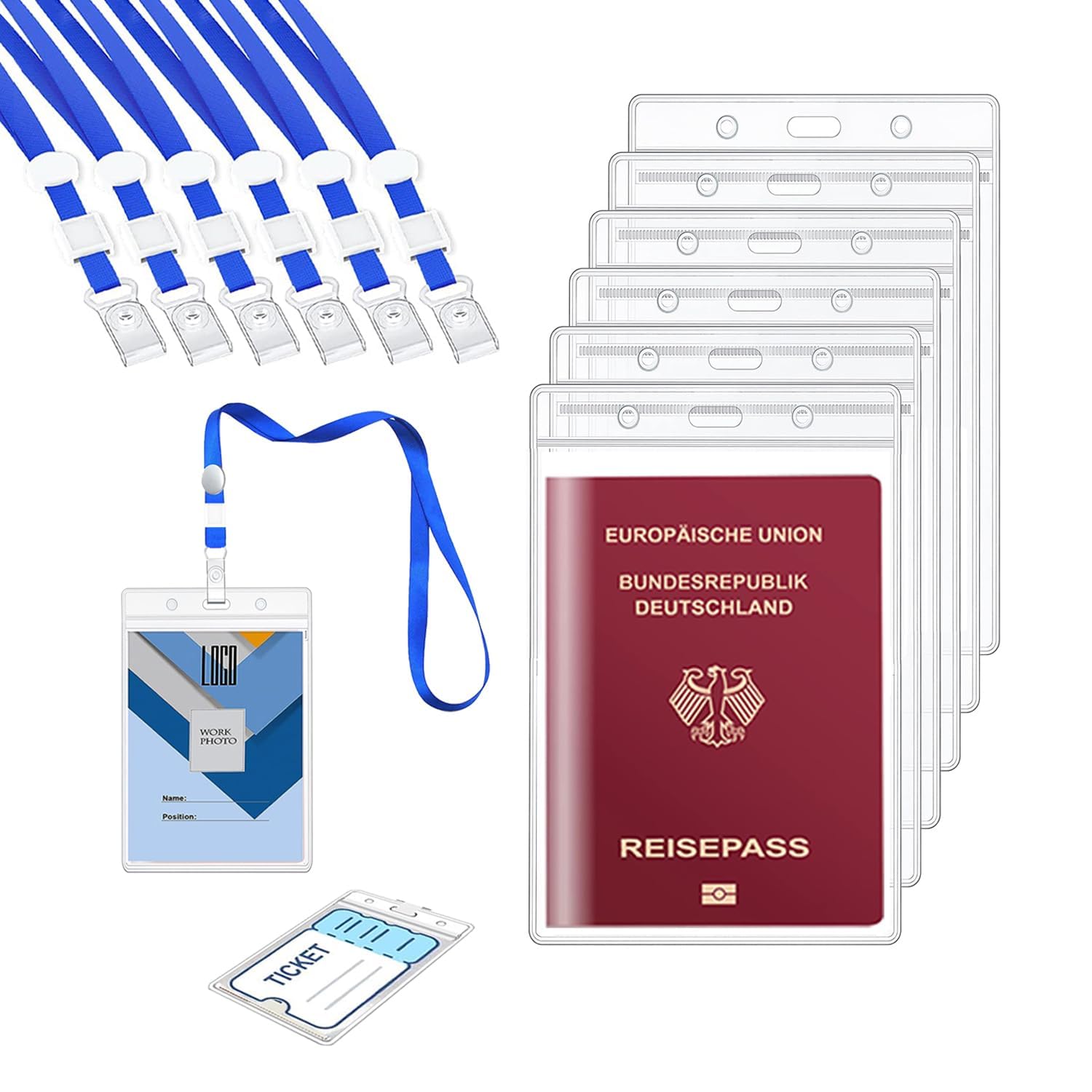 AZWOOD Lanyard with A6 Card Holder, 6 Set 11 x16 cm Plastic Badge Holders, Extra Large Vertical Clear Name Tag Badge ID Card Holders with Neck Lanyards for Passport, ID Cards, Office School Business