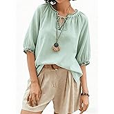 DEPENSL Women's Short Sleeve V Neck T Shirts Embroidered Tops Spring Summer Beach Vacation Clothes 2026