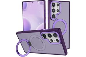 STERKER Magnetic Ring Stand for Samsung Galaxy S23 Ultra Case [Military Grade Drop Protection][Compatible with Magnetic] with Kickstand, Matte Translucent Slim Case for S23 Ultra, Purple
