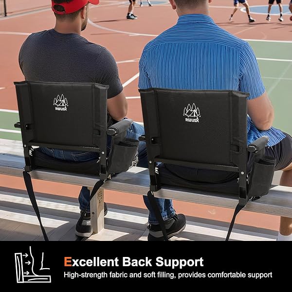 RWUSX PADDED STADIUM SEATS WITH BACK SUPPORT AND CUSHION, PORTABLE FOLDABLE BLEACHER CHAIR, FOLDING STADIUM SEATS FOR FOOTBALL CAMPING CONCERTS AND FESTIVALS BLACK
