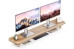 NestNeat Monitor Stand Riser, Wooden Desktop Monitor Riser with Storage for Monitors Ultra Strong Desk Shelf Organizer Riser 