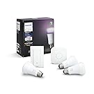 Philips Hue White and Colour Ambience Smart E27 Bulb Starter Kit (3 A19 E27 Bulbs, 1 Bridge, 1 Dimmer Switch, Compatible with Amazon Alexa, Apple HomeKit and Google Assistant)