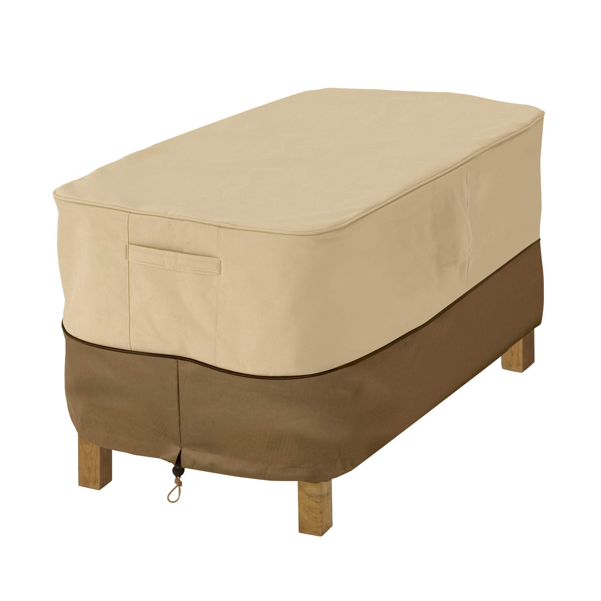 Classic Accessories 71992 Veranda Rectangular Patio Ottoman/Side Table Cover Durable and Water Resistant Outdoor Furniture Cover, Pebble, Small