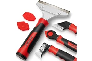 DIYSELF Caulking Tool, 4 in 1 Caulk Remover Tool for Bathroom, Bathtub, Grout, Shower, Tile, Window, Razor Scraper Tool for Cleaning, Silicone Caulk Removal Tool (Red)