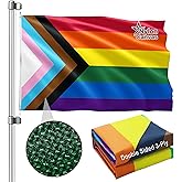 LGBTQ Progress Pride Rainbow Flag 3x5 Ft Double Sided 3Ply Heavy Duty Nylon Canvas With Brass Grommets Vivid Color Fade Resistant For Indoor Outdoor Parade Gay Pride Lesbian Transgender Bisexual