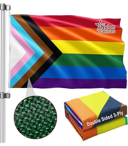 Progress Pride LGBTQ-Flagge 90x150 Cm – Aus Nylon, Genähte Streifen, Für Den Außenbereich, Inkl. Metallösen