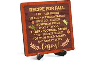 KFNER Fall Kitchen Desk Sign, Recipe For Fall Wooden Plaque Sign With Stand, Thanksgiving Gifts for Women Friends, Autumn Sign Desk Decor for Farmhouse Home Kitchen Table Shelf (5x5 IN)-14