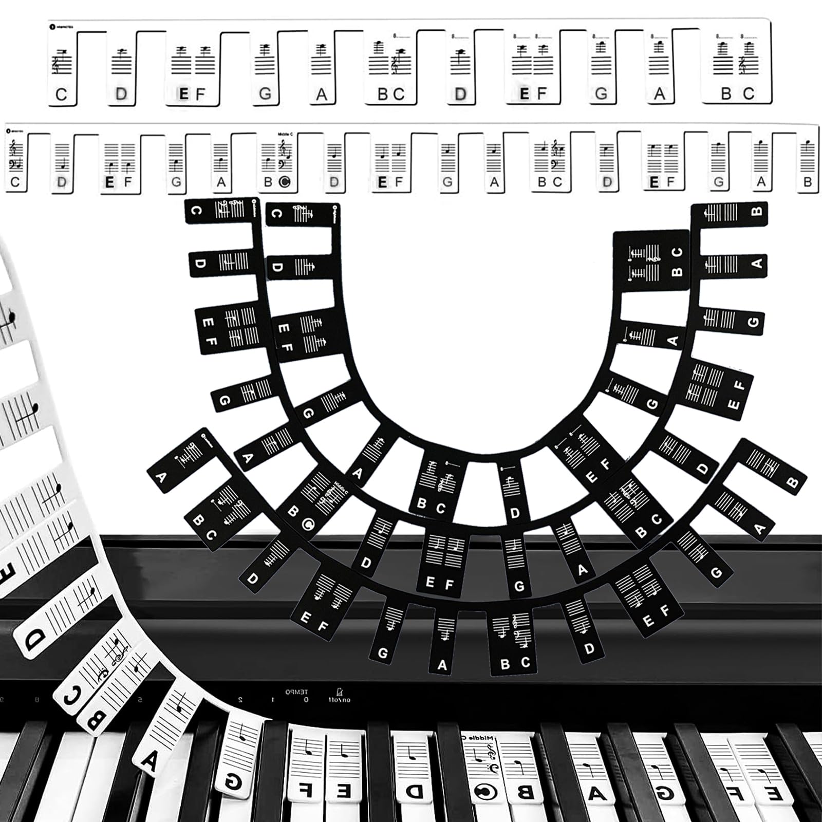 Piano Notes Guide for Beginner, Reusable Silicone Music Keyboard Piano Notes Guide, 61-Key & 88-Key Full Size No Need Stickers for Learning